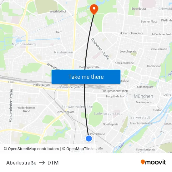 Aberlestraße to DTM map