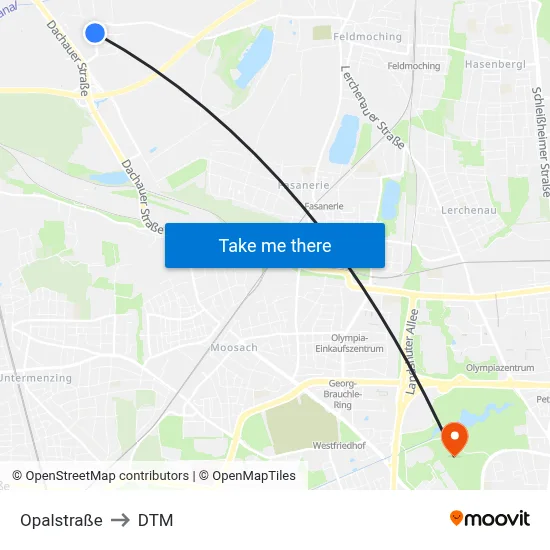 Opalstraße to DTM map