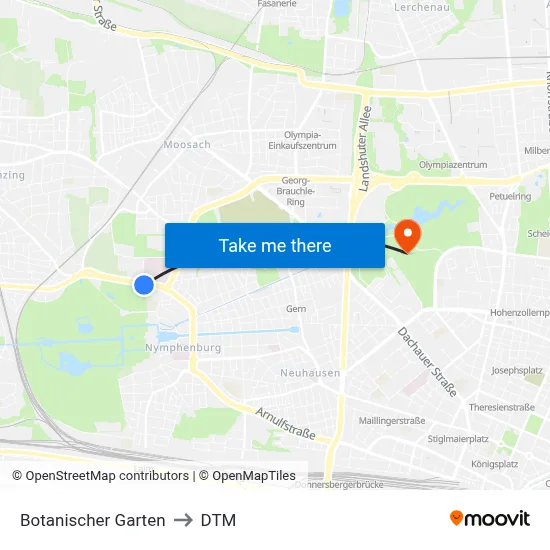 Botanischer Garten to DTM map