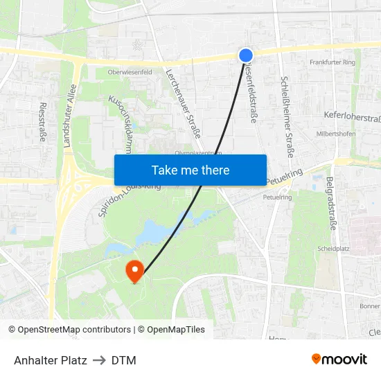 Anhalter Platz to DTM map