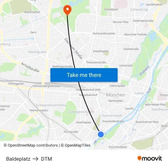 Baldeplatz to DTM map