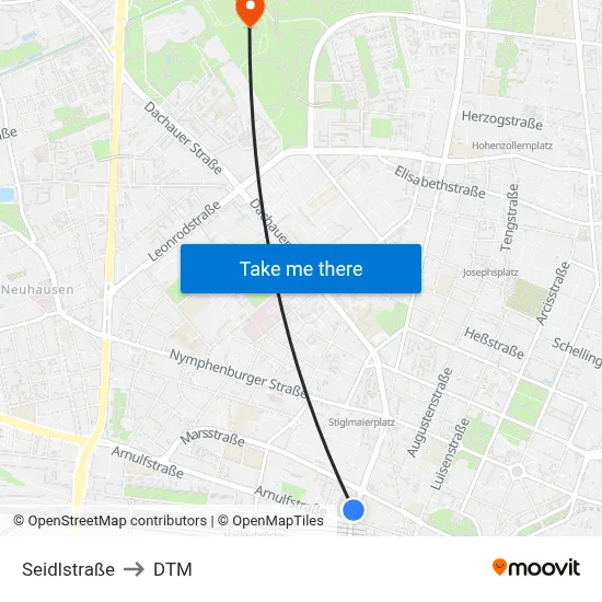 Seidlstraße to DTM map