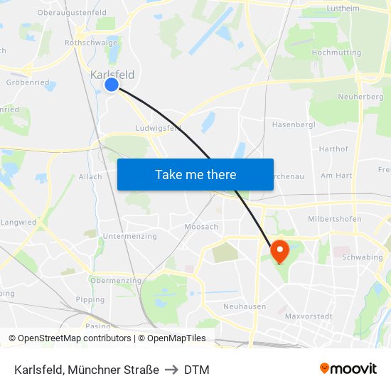 Karlsfeld, Münchner Straße to DTM map