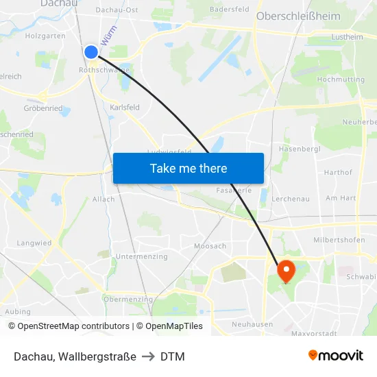 Dachau, Wallbergstraße to DTM map
