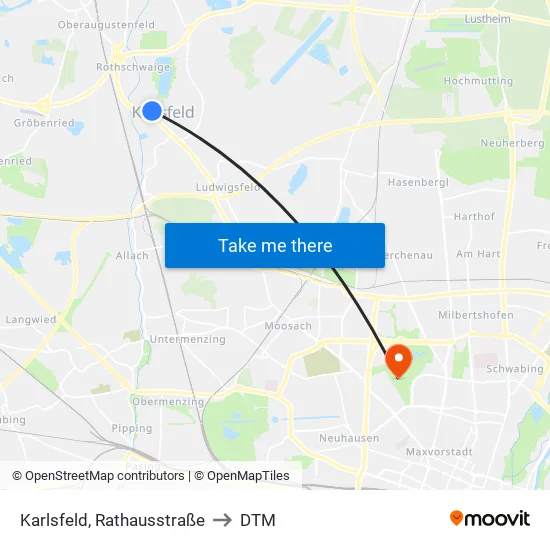 Karlsfeld, Rathausstraße to DTM map