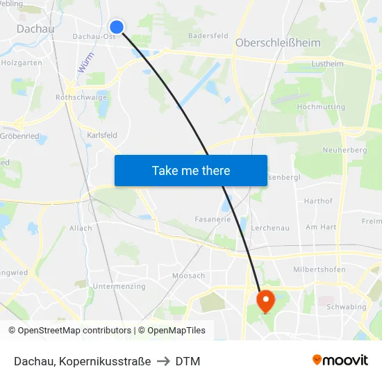 Dachau, Kopernikusstraße to DTM map