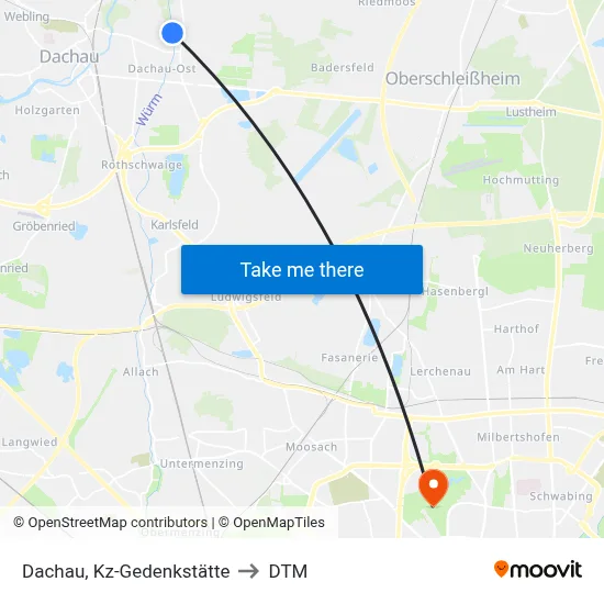 Dachau, Kz-Gedenkstätte to DTM map