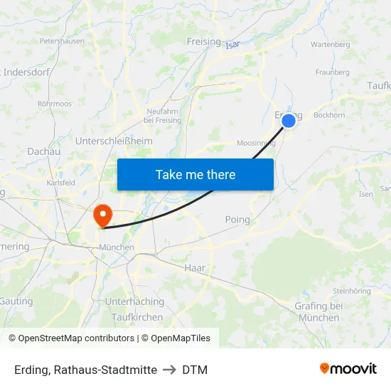 Erding, Rathaus-Stadtmitte to DTM map