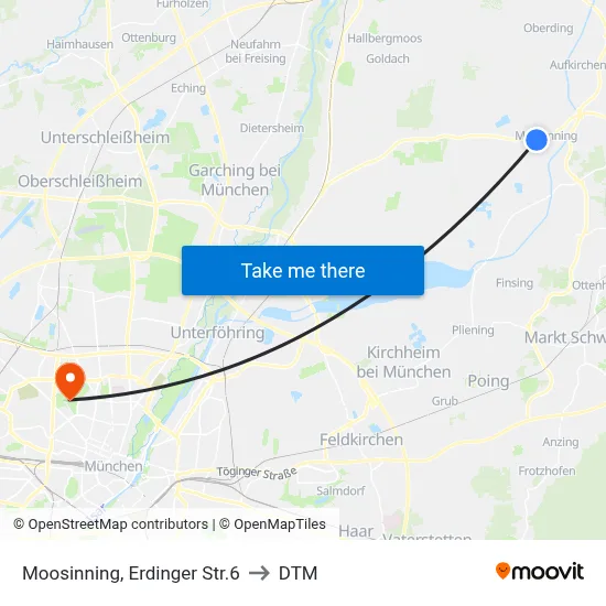 Moosinning, Erdinger Str.6 to DTM map