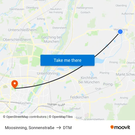 Moosinning, Sonnenstraße to DTM map