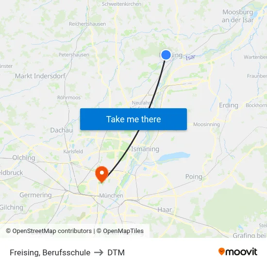 Freising, Berufsschule to DTM map