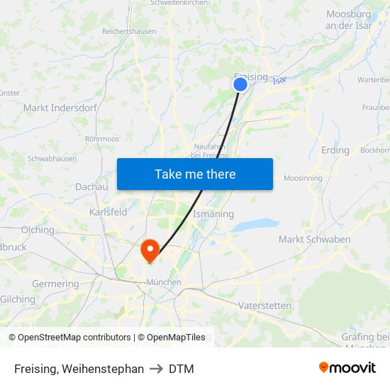 Freising, Weihenstephan to DTM map