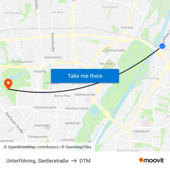 Unterföhring, Siedlerstraße to DTM map