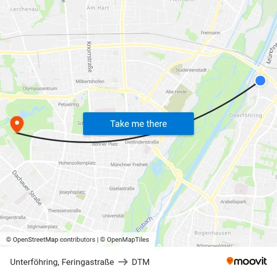 Unterföhring, Feringastraße to DTM map