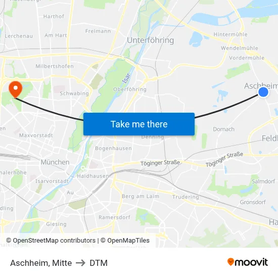 Aschheim, Mitte to DTM map