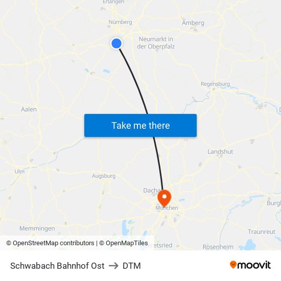 Schwabach Bahnhof Ost to DTM map