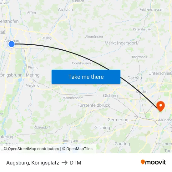 Augsburg, Königsplatz to DTM map