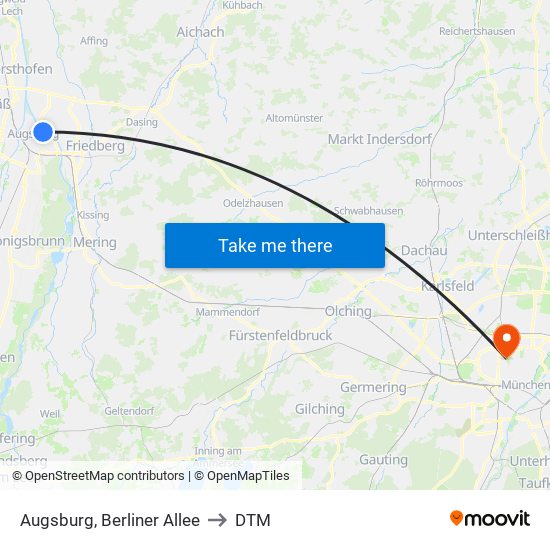 Augsburg, Berliner Allee to DTM map