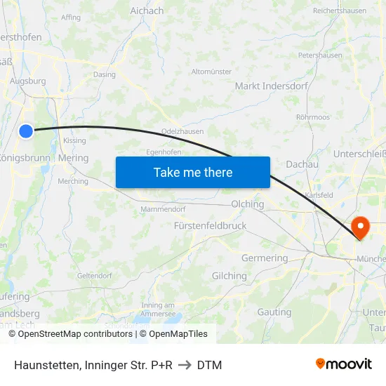 Haunstetten, Inninger Str. P+R to DTM map