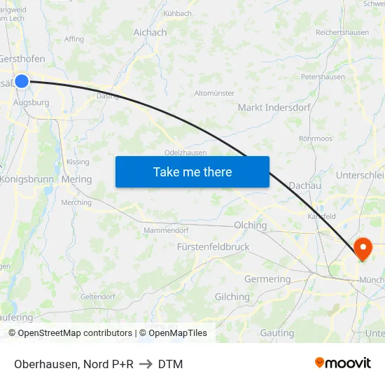 Oberhausen, Nord P+R to DTM map