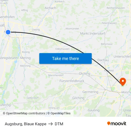 Augsburg, Blaue Kappe to DTM map