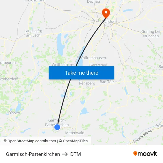 Garmisch-Partenkirchen to DTM map