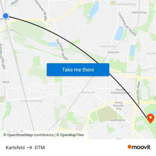 Karlsfeld to DTM map