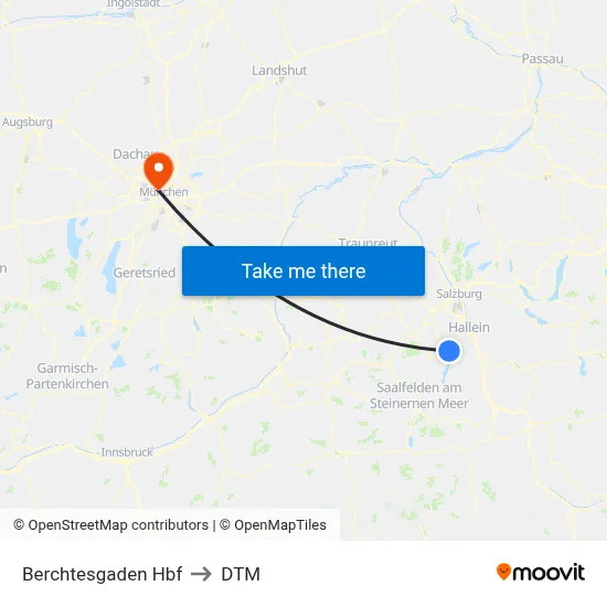 Berchtesgaden Hbf to DTM map
