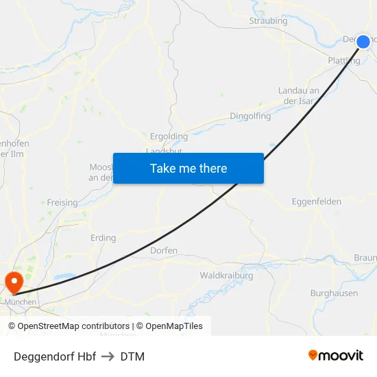Deggendorf Hbf to DTM map
