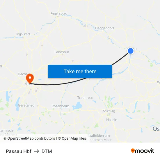 Passau Hbf to DTM map
