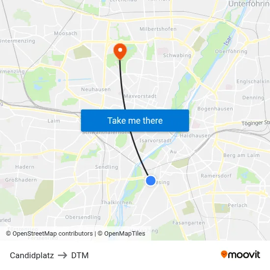 Candidplatz to DTM map