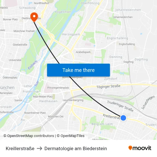 Kreillerstraße to Dermatologie am Biederstein map