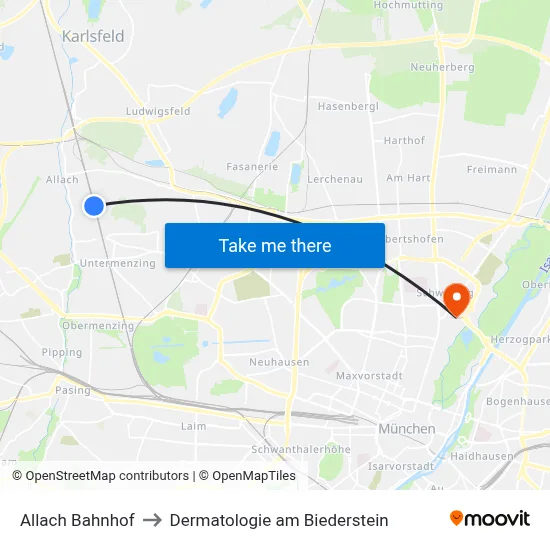 Allach Bahnhof to Dermatologie am Biederstein map