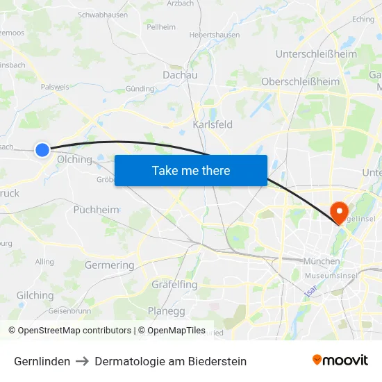 Gernlinden to Dermatologie am Biederstein map