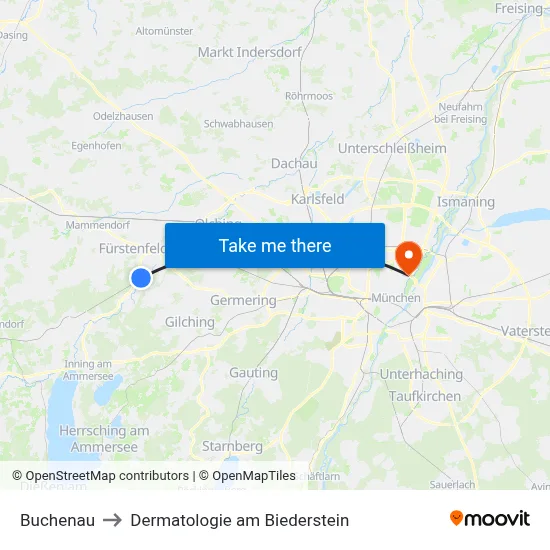 Buchenau to Dermatologie am Biederstein map
