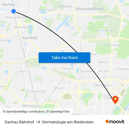 Dachau Bahnhof to Dermatologie am Biederstein map