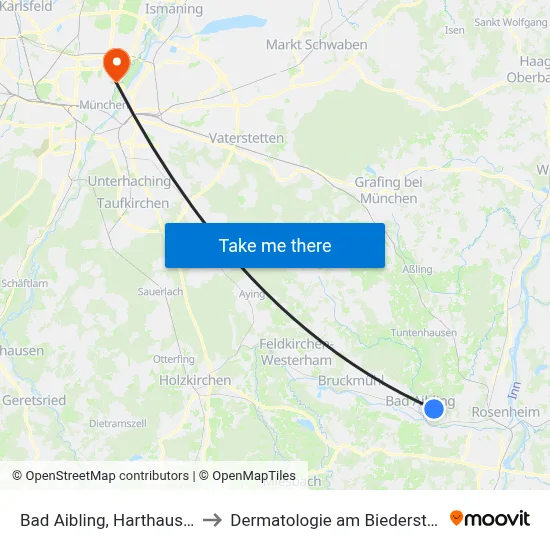 Bad Aibling, Harthausen to Dermatologie am Biederstein map