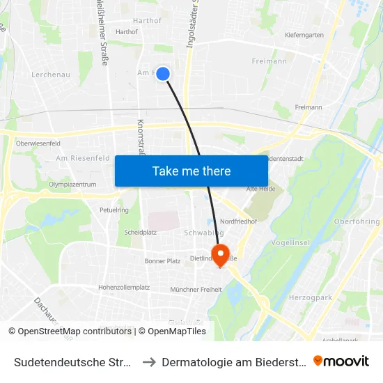 Sudetendeutsche Straße to Dermatologie am Biederstein map