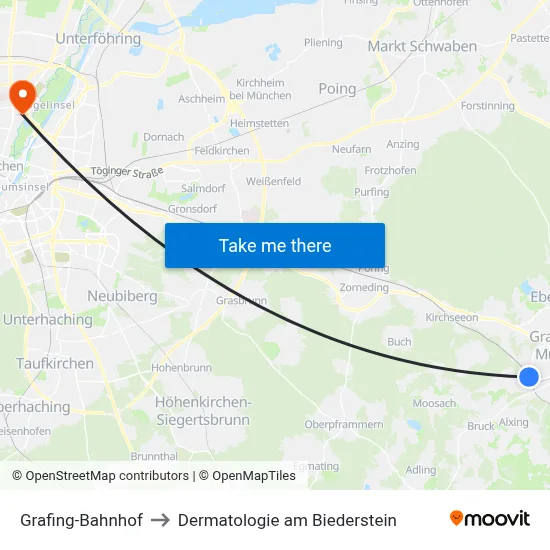 Grafing-Bahnhof to Dermatologie am Biederstein map