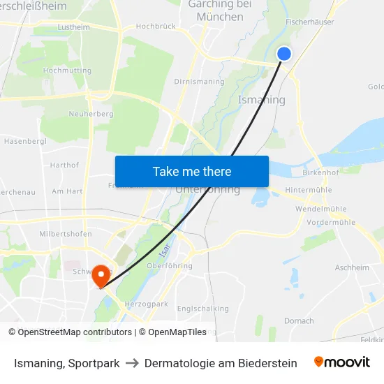 Ismaning, Sportpark to Dermatologie am Biederstein map