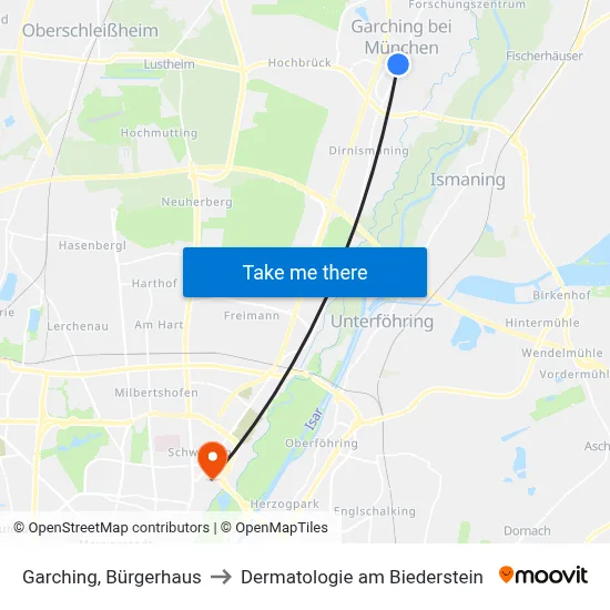 Garching, Bürgerhaus to Dermatologie am Biederstein map