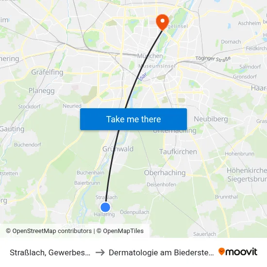 Straßlach, Gewerbestr. to Dermatologie am Biederstein map