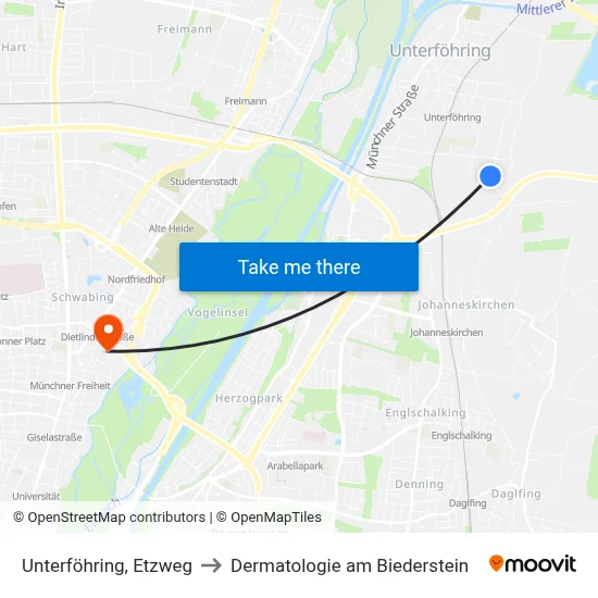 Unterföhring, Etzweg to Dermatologie am Biederstein map