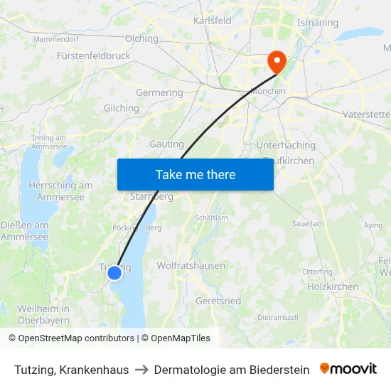 Tutzing, Krankenhaus to Dermatologie am Biederstein map