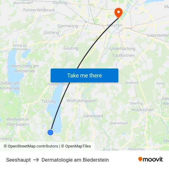 Seeshaupt to Dermatologie am Biederstein map