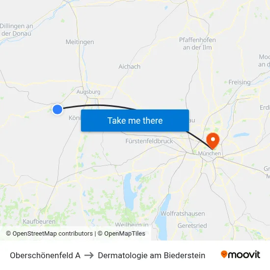 Oberschönenfeld A to Dermatologie am Biederstein map