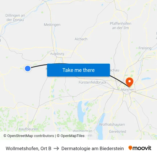 Wollmetshofen, Ort B to Dermatologie am Biederstein map