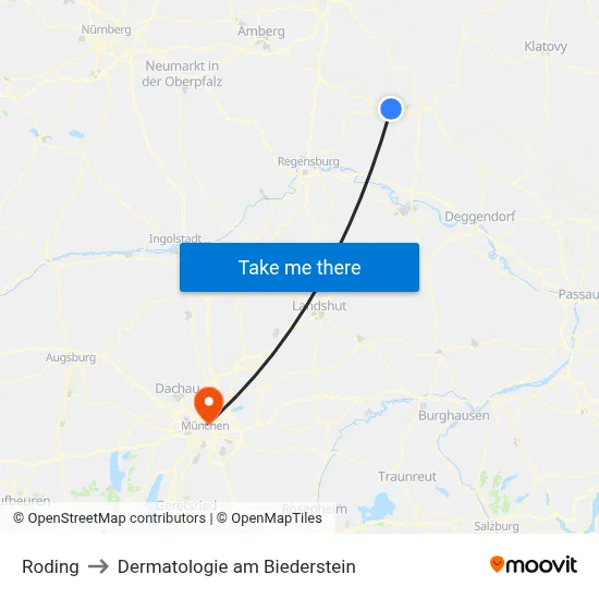 Roding to Dermatologie am Biederstein map