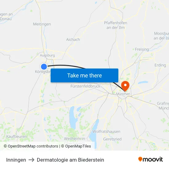 Inningen to Dermatologie am Biederstein map