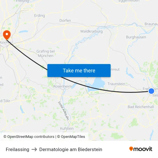 Freilassing to Dermatologie am Biederstein map